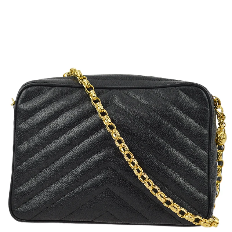 Chanel Vintage Inspired Handbag for Retro LoversChanel Black Caviar V Stitch Fringe Camera Bag Small