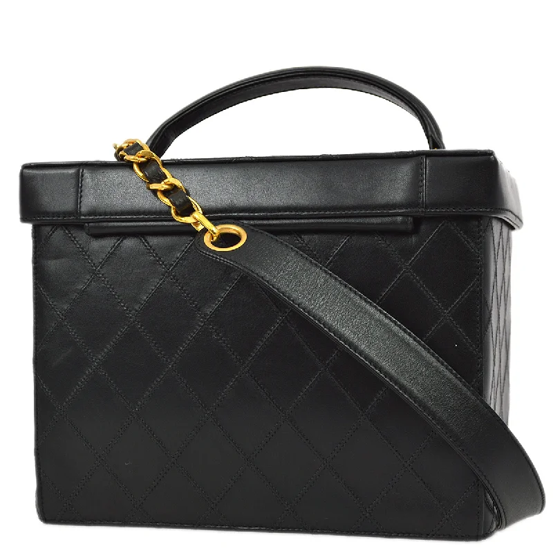 Chanel New Arrival Handbag with Gold HardwareChanel 1994-1996 Black Lambskin Bicolore Vanity 2way Handbag