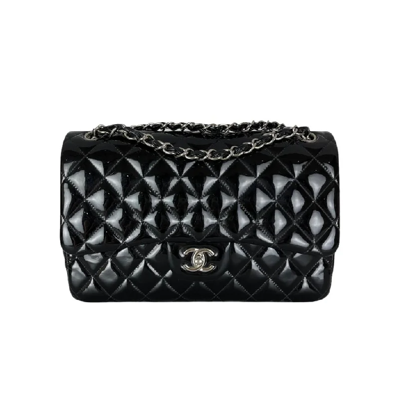 Chanel Handbag with Adjustable Strap for ComfortDouble Flap Jumbo Quilted Patent in Black SHW