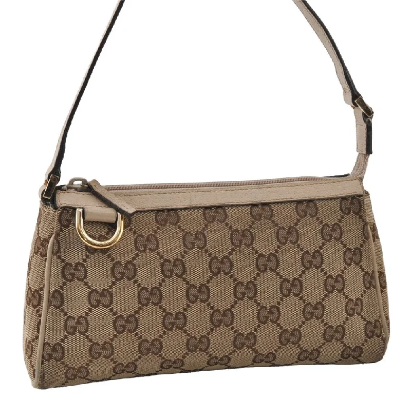 Ladies Gucci shoulder bags with a single - handle designAuthentic GUCCI Abbey Shoulder Hand Bag GG Canvas Leather 145750 Brown 8147I