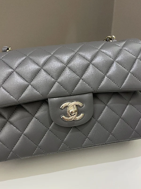 Chanel Luxury Handbag for High - End EventsChanel 22A Classic Quilted Small Double Flap Dark Grey Lambskin