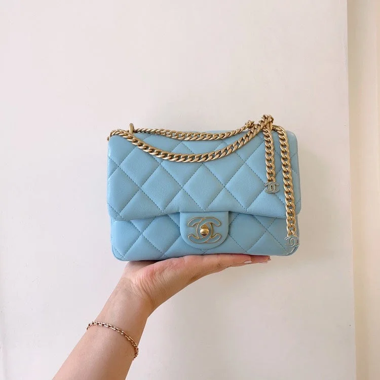 Chanel Quilted Leather Shoulder Bag for FashionistasChanel 2022 Mini Pearl Crush Flap Bag, Blue