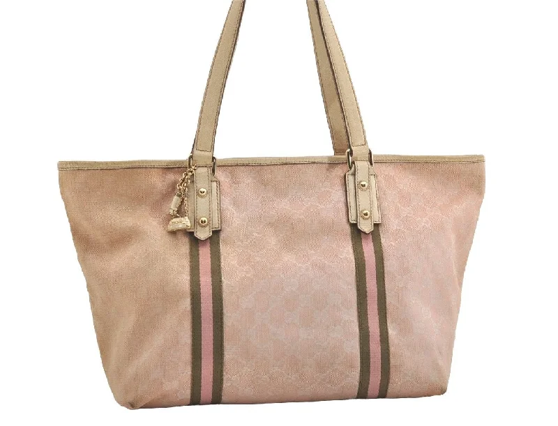 Gucci tote bags for women with a printed Gucci logoAuthentic GUCCI Vintage Sherry Line Tote Bag GG Canvas Leather 139260 Pink 6534J