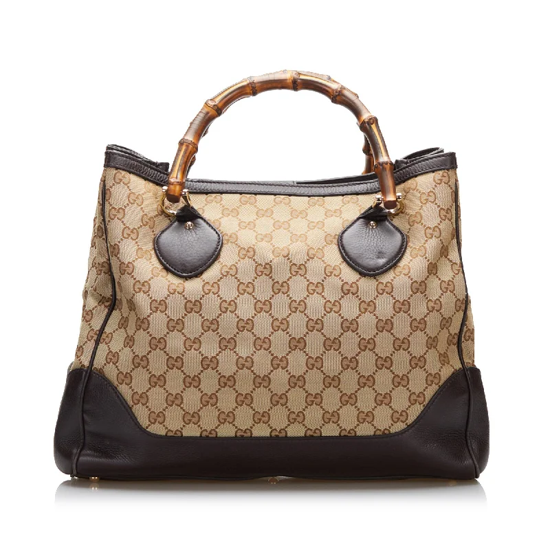 Women Gucci crossbody bags with a woven leather strapGucci Bamboo GG Canvas Diana Tote Bag