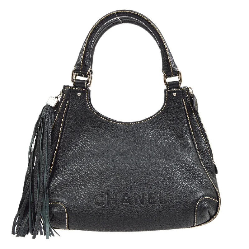 Chanel Classic Flap Bag for Evening PartyCHANEL 2003-2004 Black Caviar Embossed Logo Hobo Bag