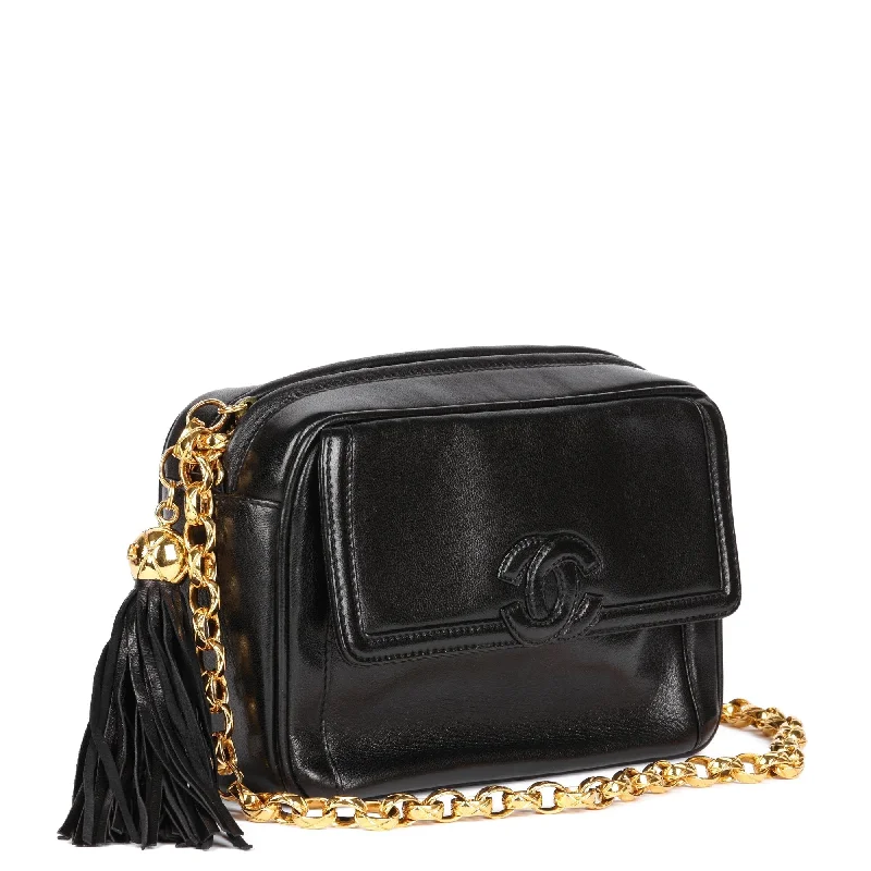 Chanel Luxury Handbag for High - End EventsChanel Black Lambskin Vintage Mini Fringe Camera Bag