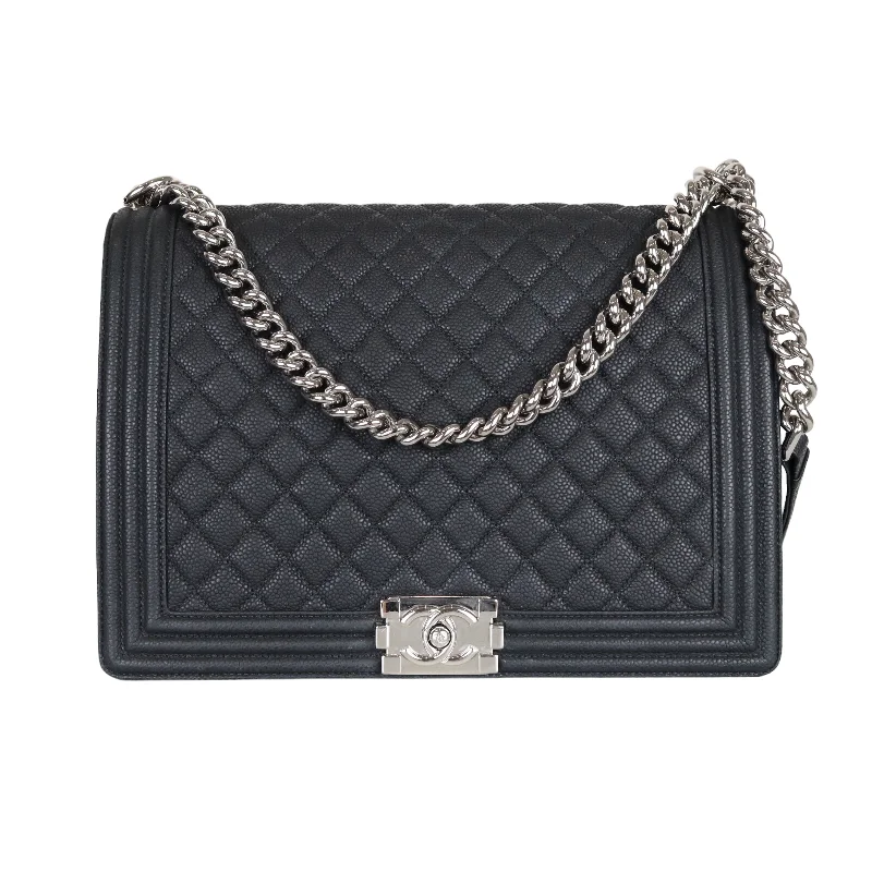 Chanel Black Handbag for Business MeetingsLarge Black Le Boy Quilted Caviar SHW