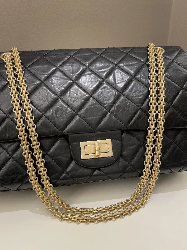 Chanel Handbag with Adjustable Strap for ComfortChanel 2.55 227 Quilted Reissue Double Flap Black Aged Calfskin