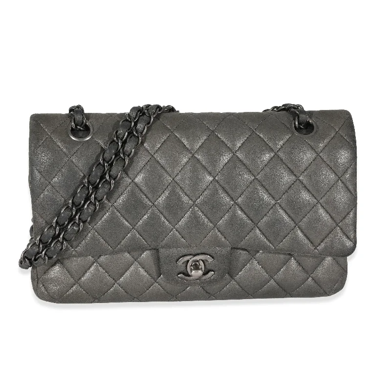 Chanel Quilted Leather Shoulder Bag for FashionistasChanel Grey Metallic Nubuck Medium Classic Double Flap