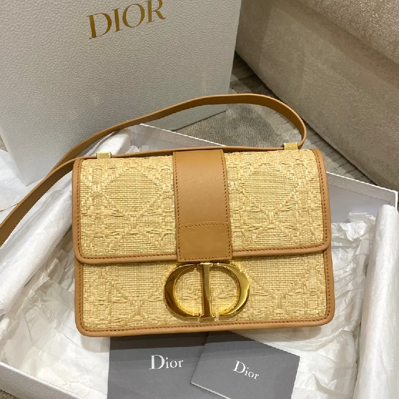 Christian Dior bags with a side - pocket for holding a water bottleChristian Dior 30 Montaigne Bag Natural Cannage Raffia, Brown Handbags