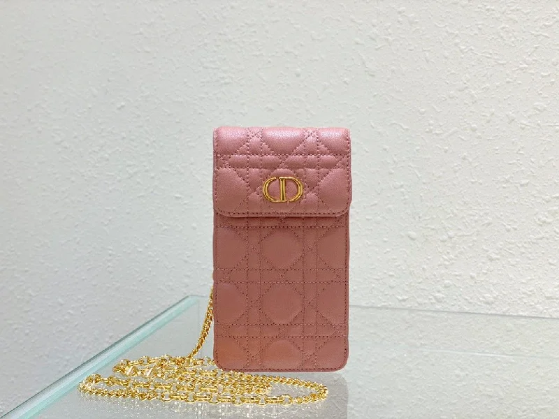 Contemporary Christian Dior handbags with a unique shapeChristian Dior Caro Phone Holder With Chain Pink