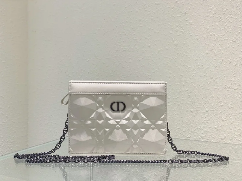 Christian Dior handbags with a back - pocket for quick storageChristian Dior Caro Zipped Pouch With Chain White