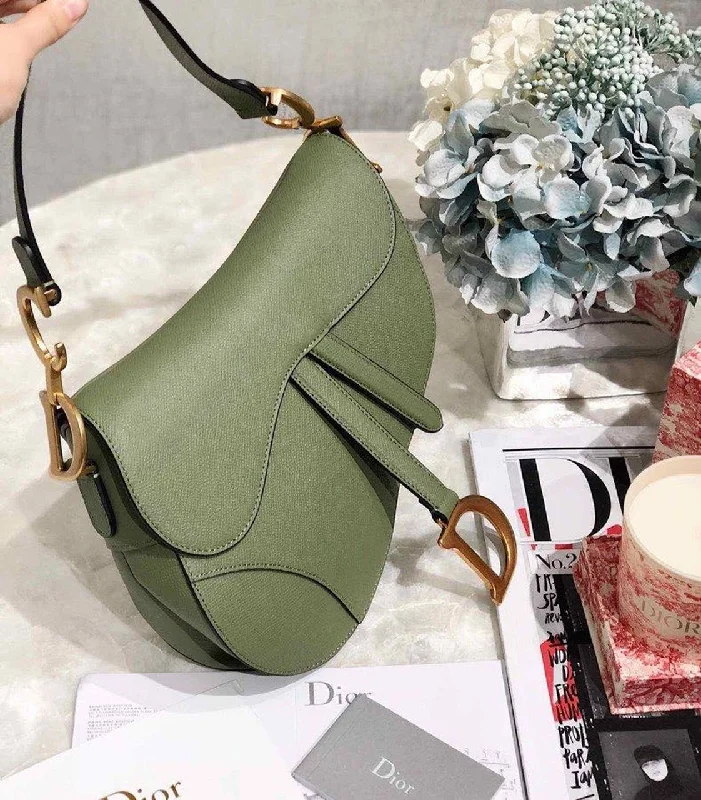 Christian Dior handbags with a detachable mirror for on - the - go touch - upsChristian Dior Cedar Green Grained Saddle Bag