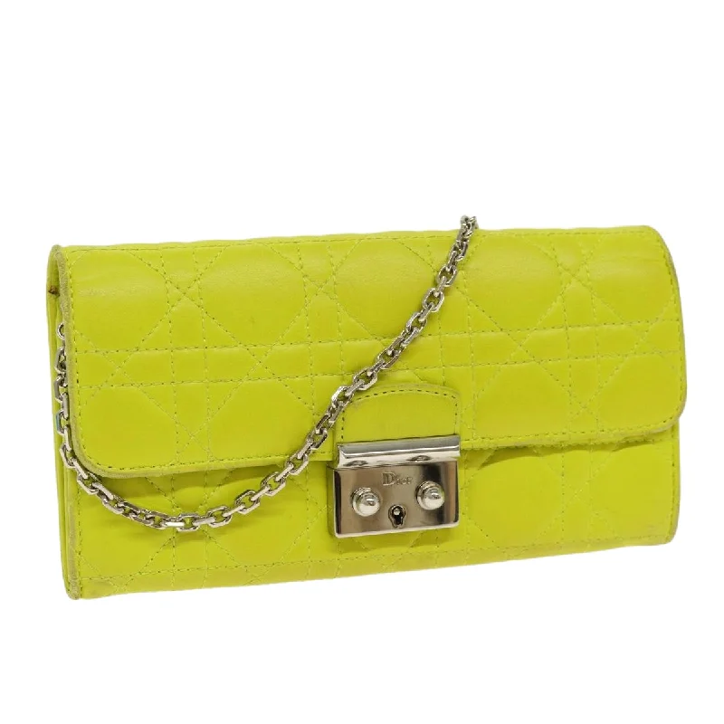 Christian Dior Saddle bags with a patent leather finish for a shiny lookCHRISTIAN DIOR Chain Canage Wallet Leather Yellow Silver Auth 84830