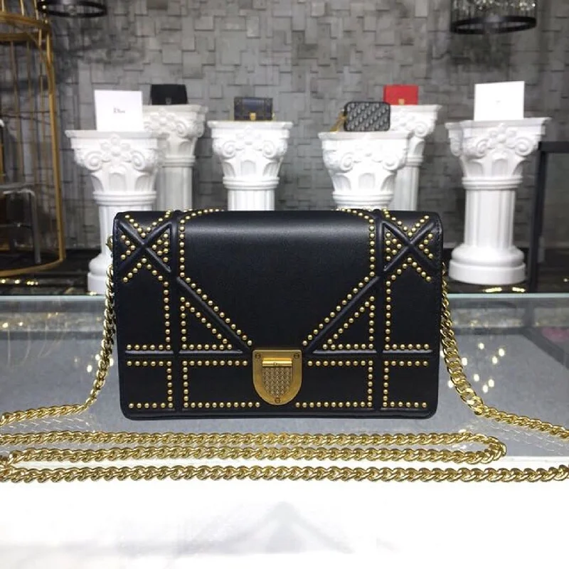 Christian Dior handbags with a removable shoulder strap for versatilityChristian Dior Christian Diorama Studded WOC Chain Clutch Black