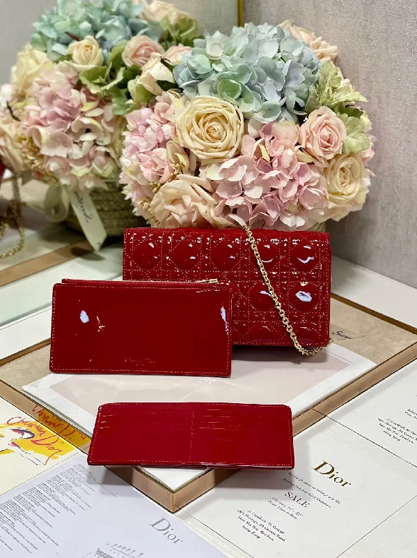 Christian Dior bags with a side - pocket for holding a water bottleChristian Dior Lady Pouch Red Handbags