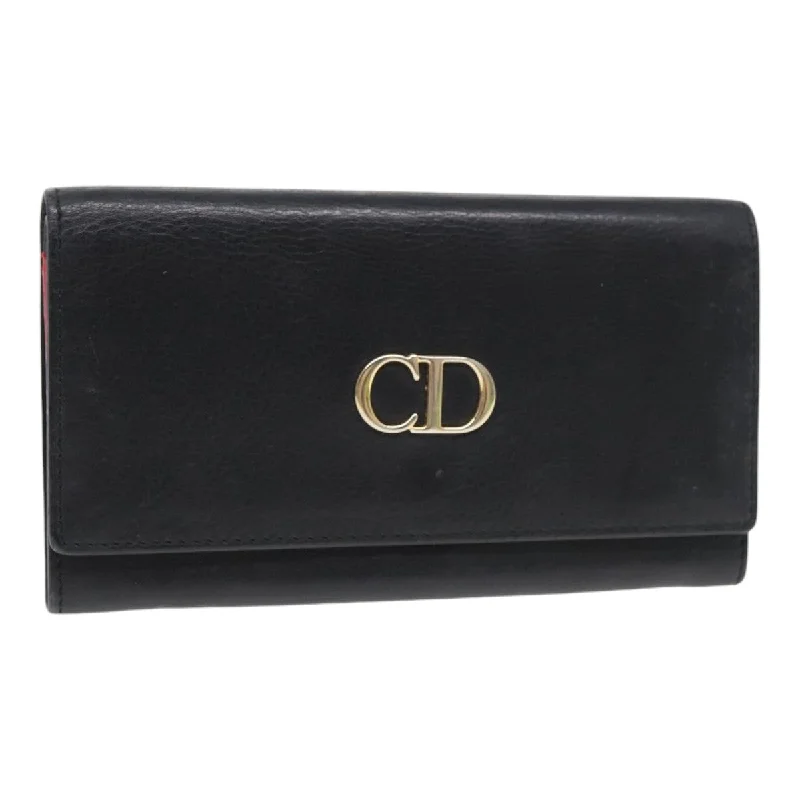 Christian Dior bags with a side - pocket for holding a water bottleCHRISTIAN DIOR Long Wallet Leather Black Gold Auth bs17142