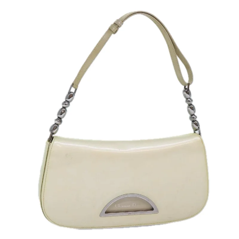 Christian Dior Saddle bags with a patent leather finish for a shiny lookCHRISTIAN DIOR Shoulder Bag Enamel White Auth 86173