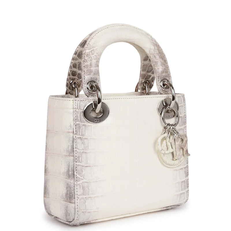 Christian Dior bags with a side - pocket for holding a water bottleChristian Dior Small Lady Dior Tote White Himalaya Crocodile Silver Hardware