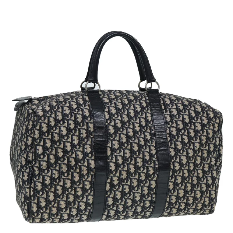 High - fashion Christian Dior bags with a geometric patternCHRISTIAN DIOR Trotter Canvas Boston Bag Navy Silver Auth ki4781