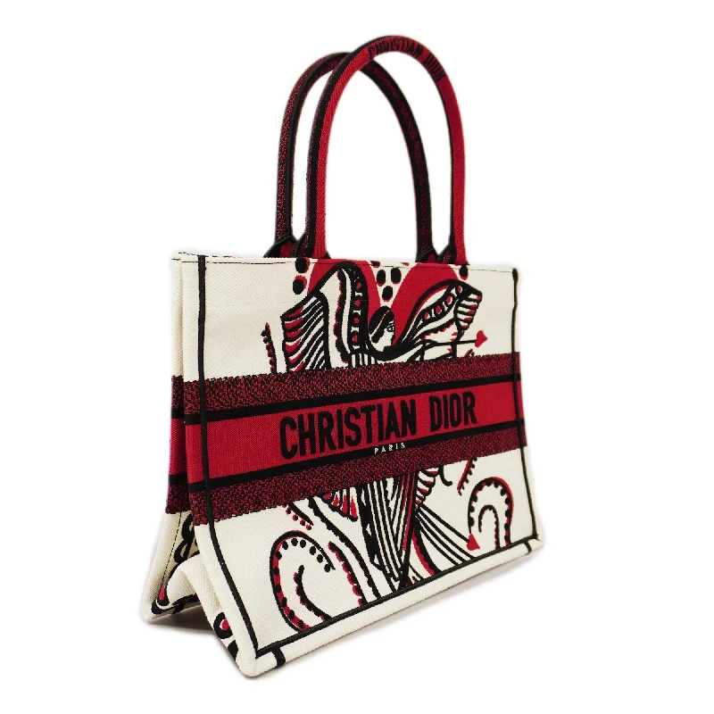 Christian Dior bags with a side - pocket for holding a water bottleCHRISTIAN DIORAuth  Book Tote Women's Canvas Tote Bag Black,Ivory,Red Color