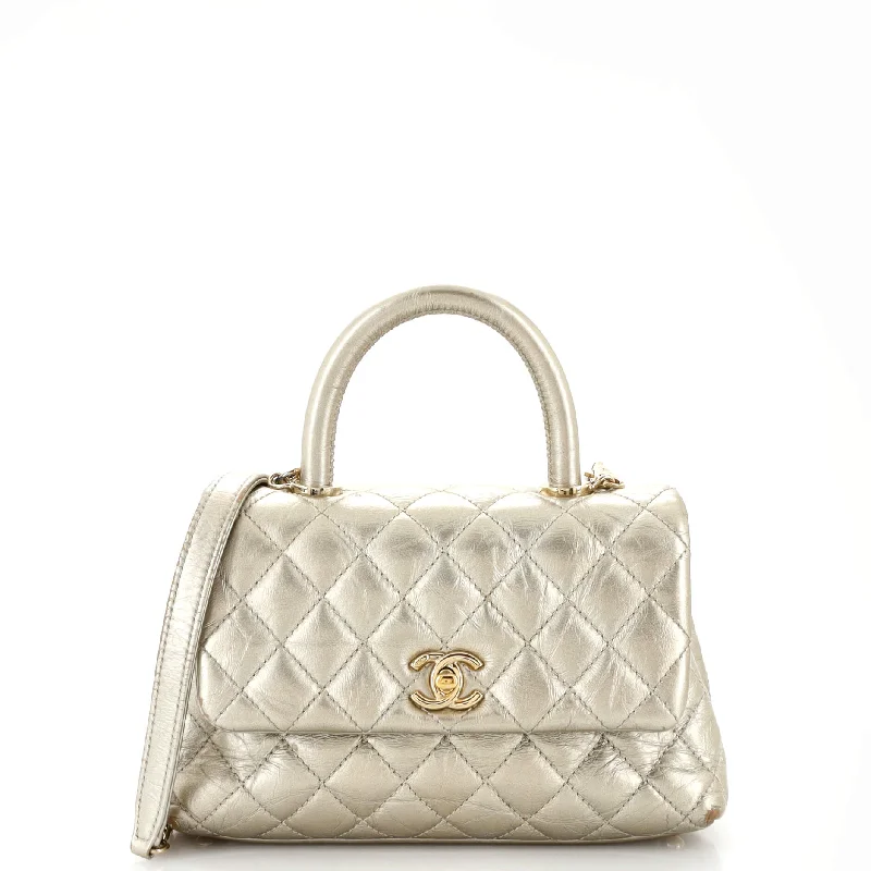 Christian Dior handbags with a detachable mirror for on - the - go touch - upsCoco Top Handle Bag Quilted Aged Calfskin Mini