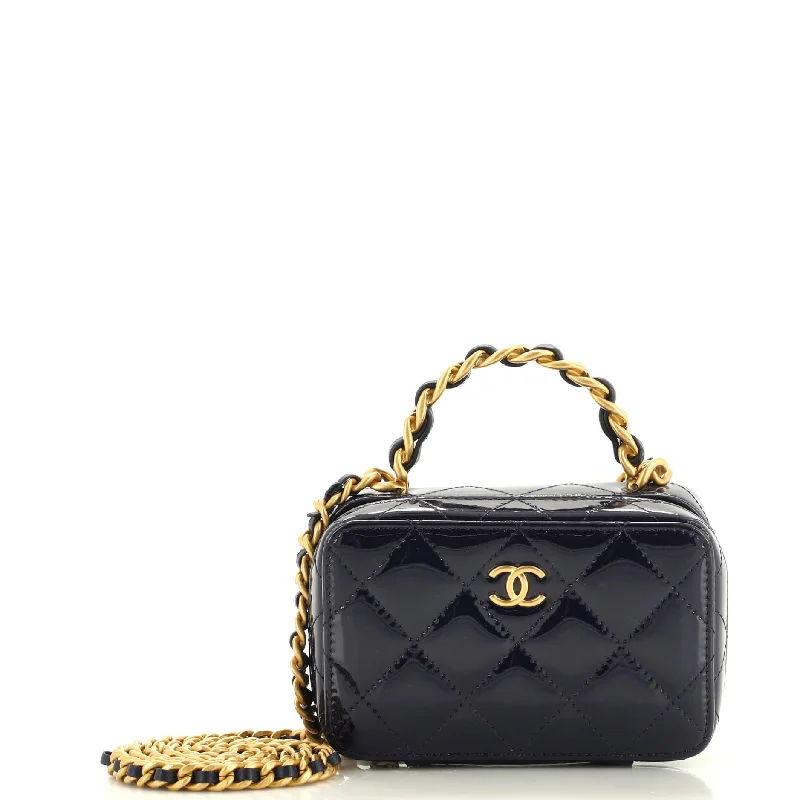 Stylish Christian Dior shoulder bags with a tassel - adorned zipperWoven Chain Top Handle Vanity Case Quilted Patent Mini