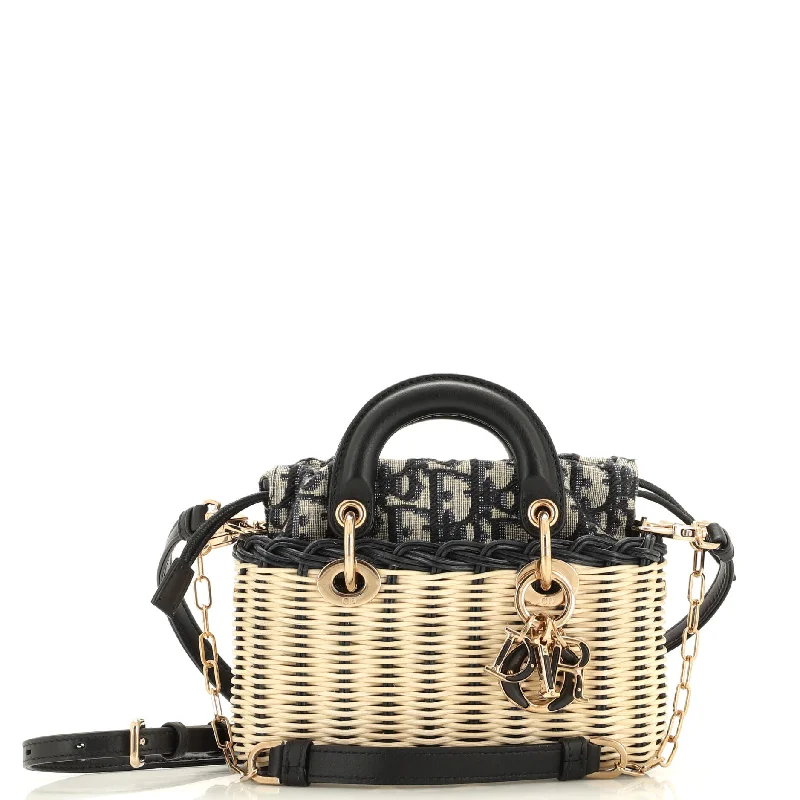 Christian Dior tote bags with a double - handle and shoulder - strap optionLady D-Joy Bag Wicker and Oblique Canvas Micro