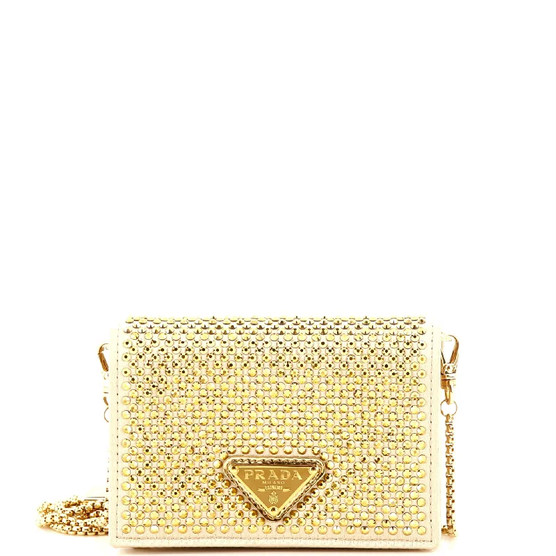 Christian Dior bags with a zip - top closure and multiple compartmentsFlap Card Holder with Chain Satin with Crystals