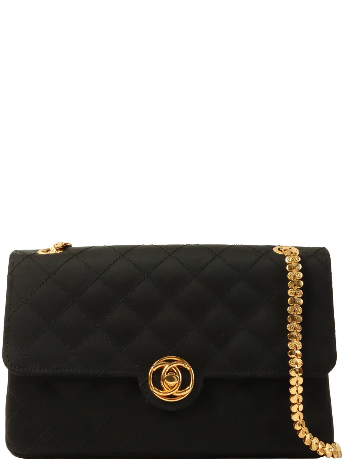 Chanel Luxury Handbag for High - End EventsCHANEL Around 1990 Made Silk Satin Classic Flap Bijoux Chain Mini Black