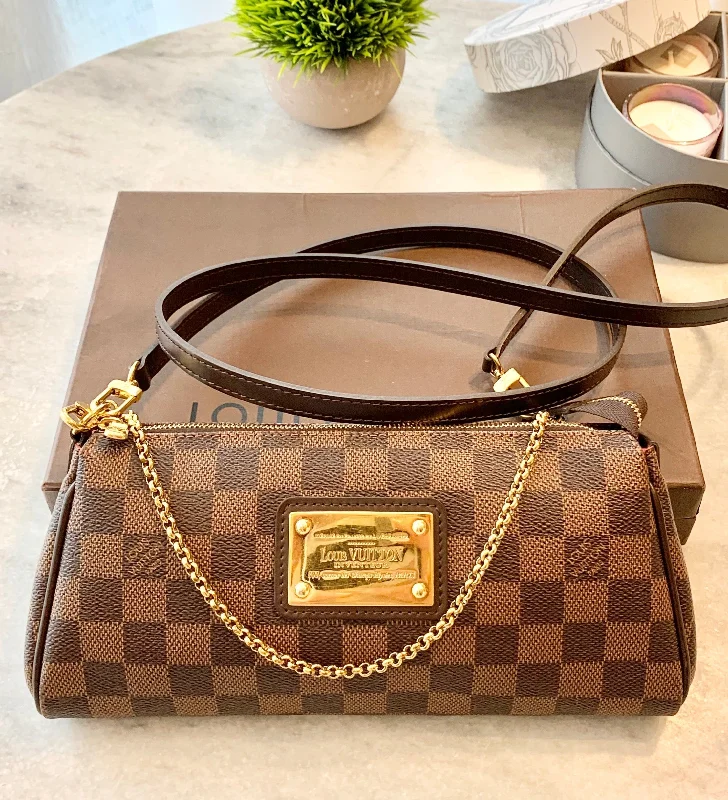 Ladies Louis Vuitton handbags with a detachable coin purse insideLOUIS VUITTON Damier Ebene Eva Crossbody Bag