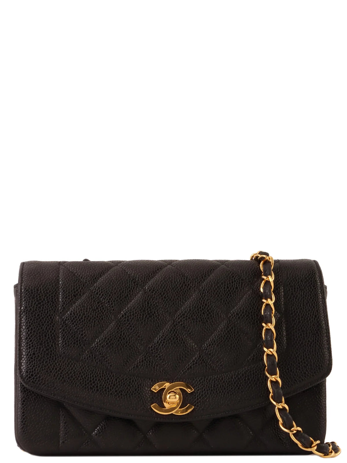 Chanel Lightweight Handbag for Daily ErrandsCHANEL Around 1992 Made Caviar Skin Diana Flap Chain Bag 22Cm Black